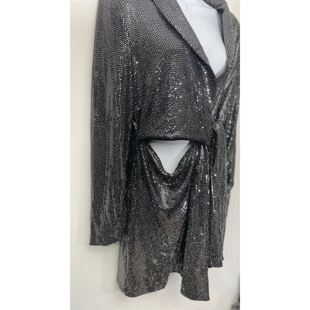 NEW SILVER SHINY JUMPSUIT PLAYSUIT Size 1X B13 - Picture 2 of 9